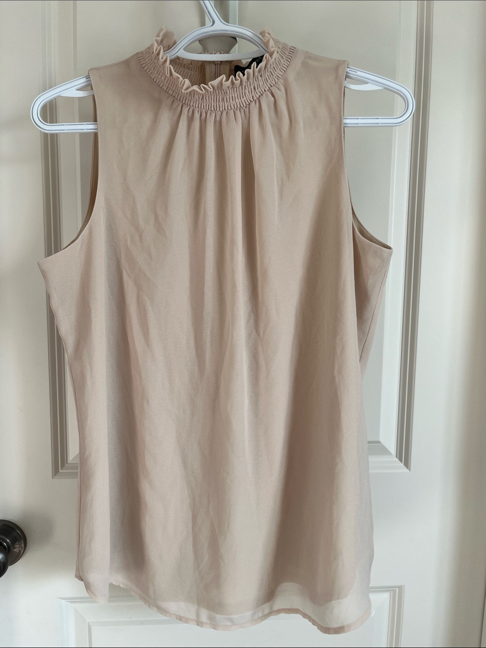 le chateau Beige Ruffle-Neck Sleeveless Camisole